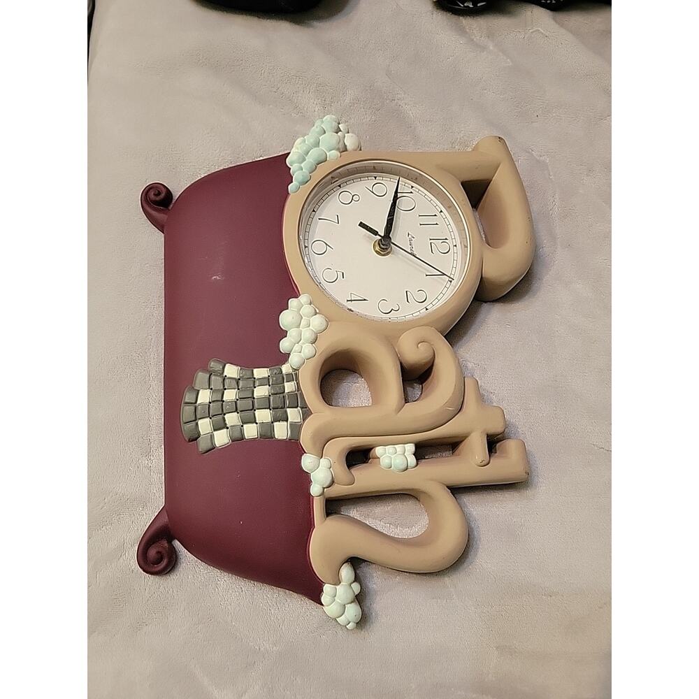 Laurel Bubble Bath Wall Clock Quartz Purple Maroon Bathroom Decor Works